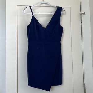 Medium dark royal blue mini dress with asymmetrical bottom and sleeves